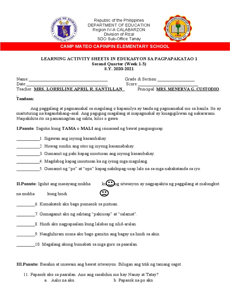 Q2 Learning Worksheet Week 1 2 | PDF
