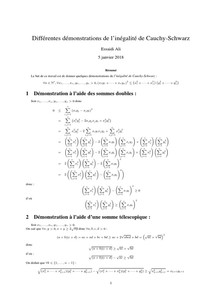 Démonstrations de l'inégalité de CauchySchwarz PDF Concepts — free download