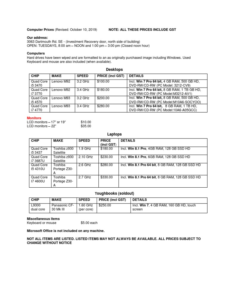 Computer Price List | PDF | Computer Engineering | Computer Hardware