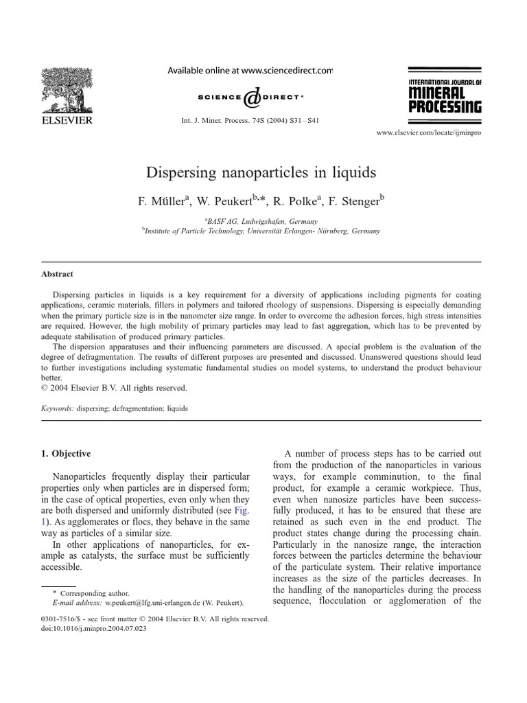 Nanoparticle Dispersion in Liquids | PDF | Fracture | Strength Of Materials
