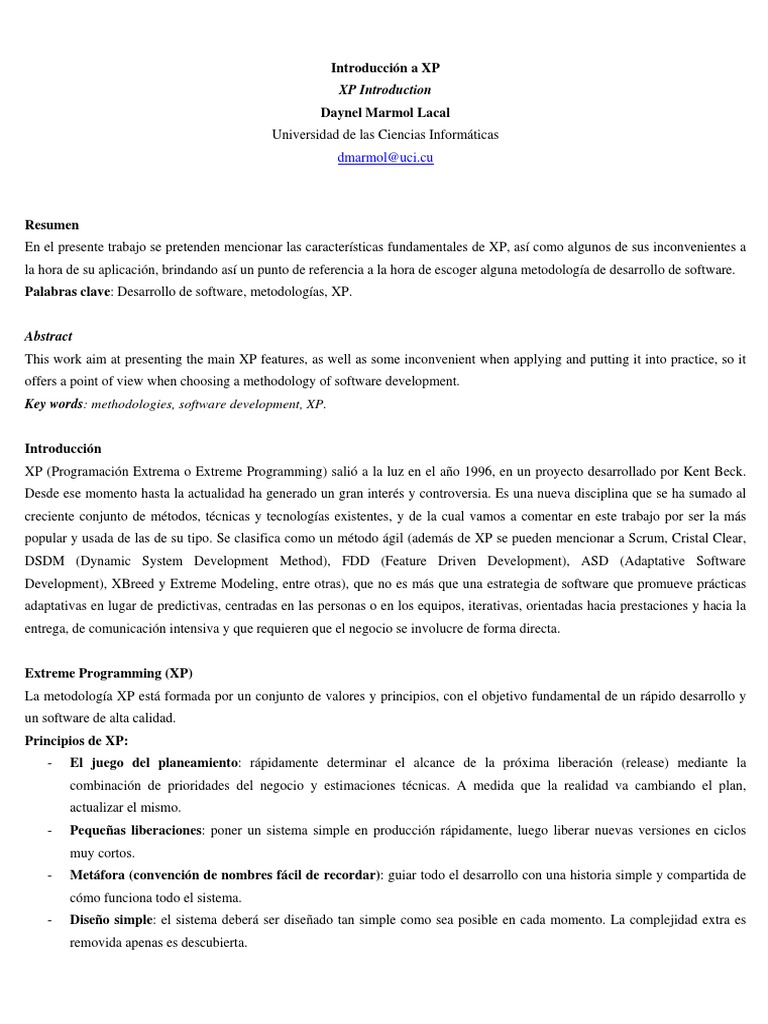 Metodologia XP | PDF | Software | Desarrollo Ágil de Software