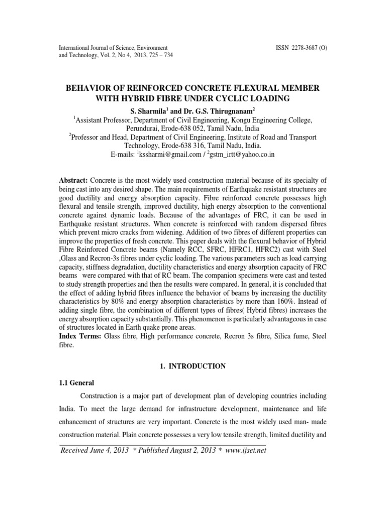 Behavior of Reinforced Concrete Flexural Member With Hybrid Fibre Under ...