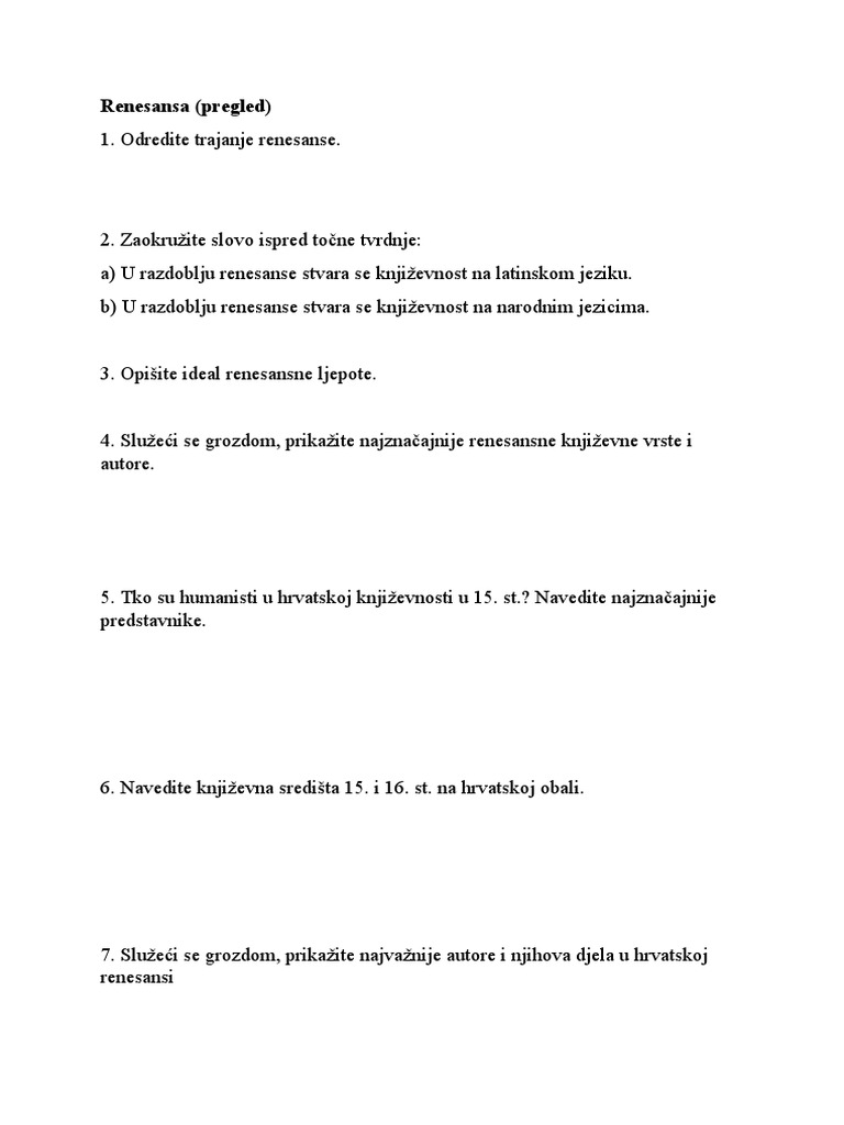 Renesansa Nastavni Listic | PDF