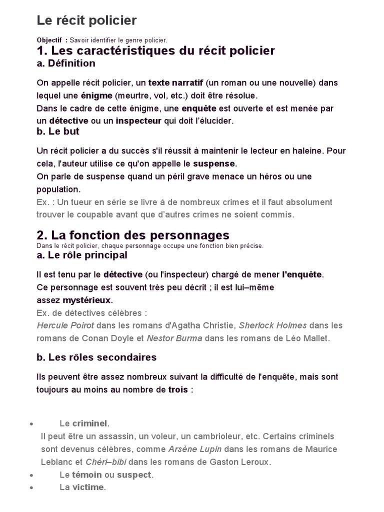 Le Recit Policier Pdf Fiction Crime Thriller Policier
