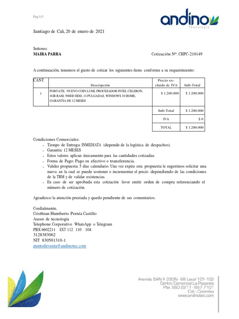 Cotización de Equipos de Cómputo | PDF