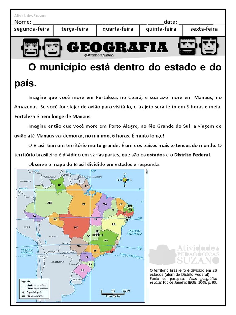Atividades sobre Divisão Política do Brasil | PDF | Brasil | Estado