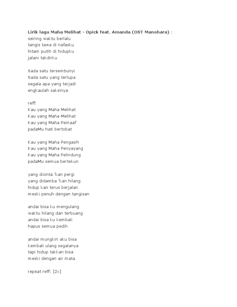 Lirik Lagu Maha Melihat Pdf