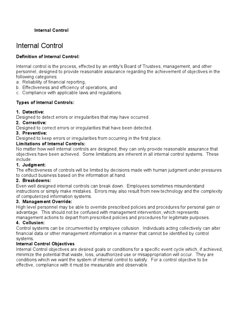 Internal Controls | PDF | Internal Control | Business