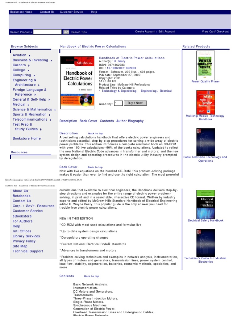 McgrawHill Handbook of Electric Power Calculations PDF Electric