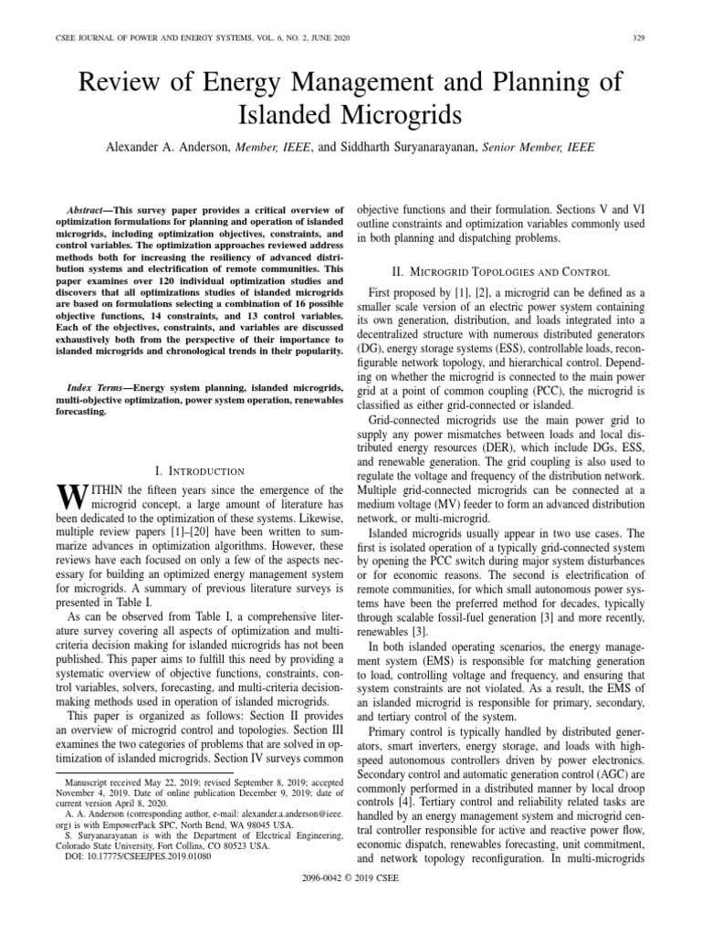 Review of Energy Management and Planning of Islanded Microgrids | PDF ...