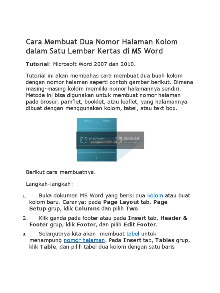 Cara Membuat Dua Nomor Halaman Kolom Dalam Satu Lembar Kertas Di MS | PDF