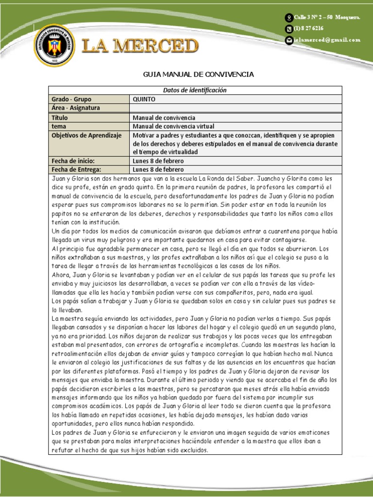 Guía Manual de Convivencia GRADO QUINTO | PDF