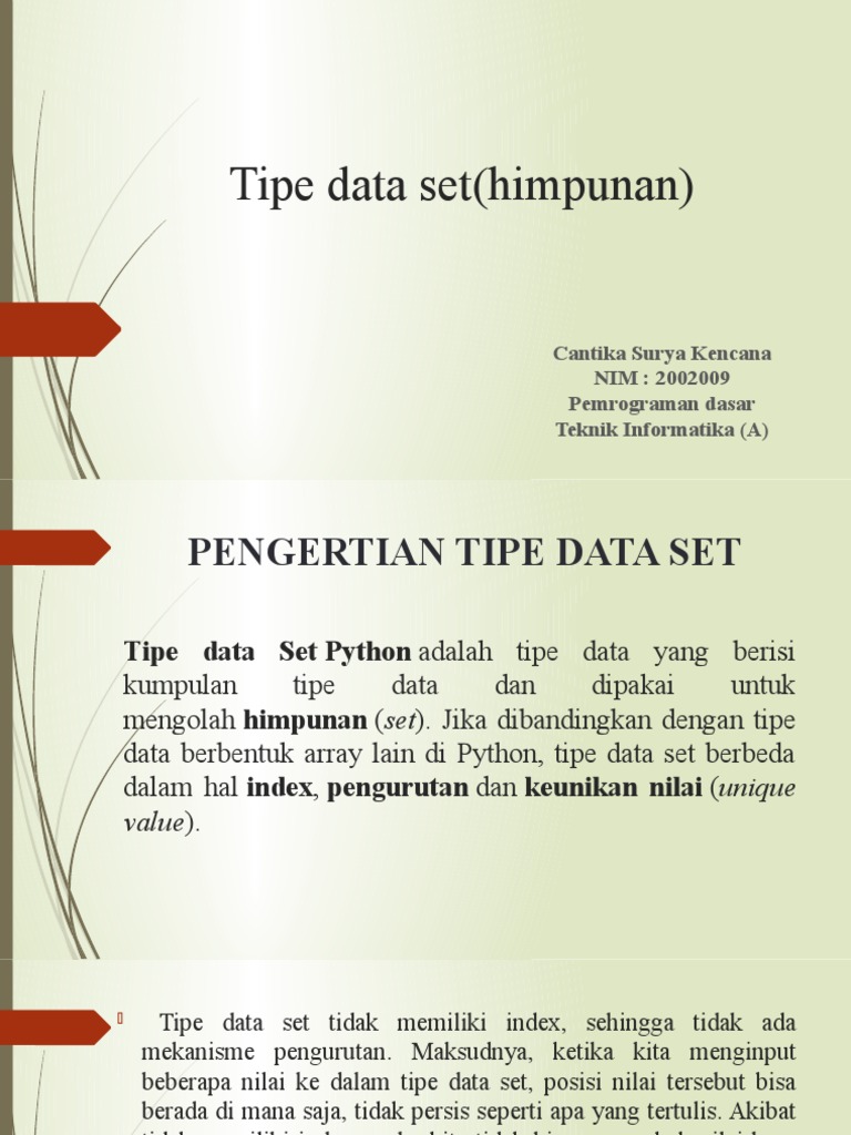 Tipe Data Set dalam Python | PDF | Metode & Bahan Ajar
