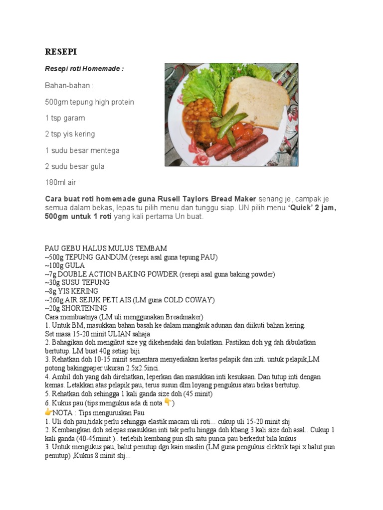 Resepi Pelbagai Roti Guna Breadmaker Russel Aylor Pdf
