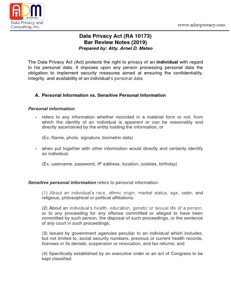 Overview of RA 10173: Data Privacy Act | PDF | Privacy | Information ...