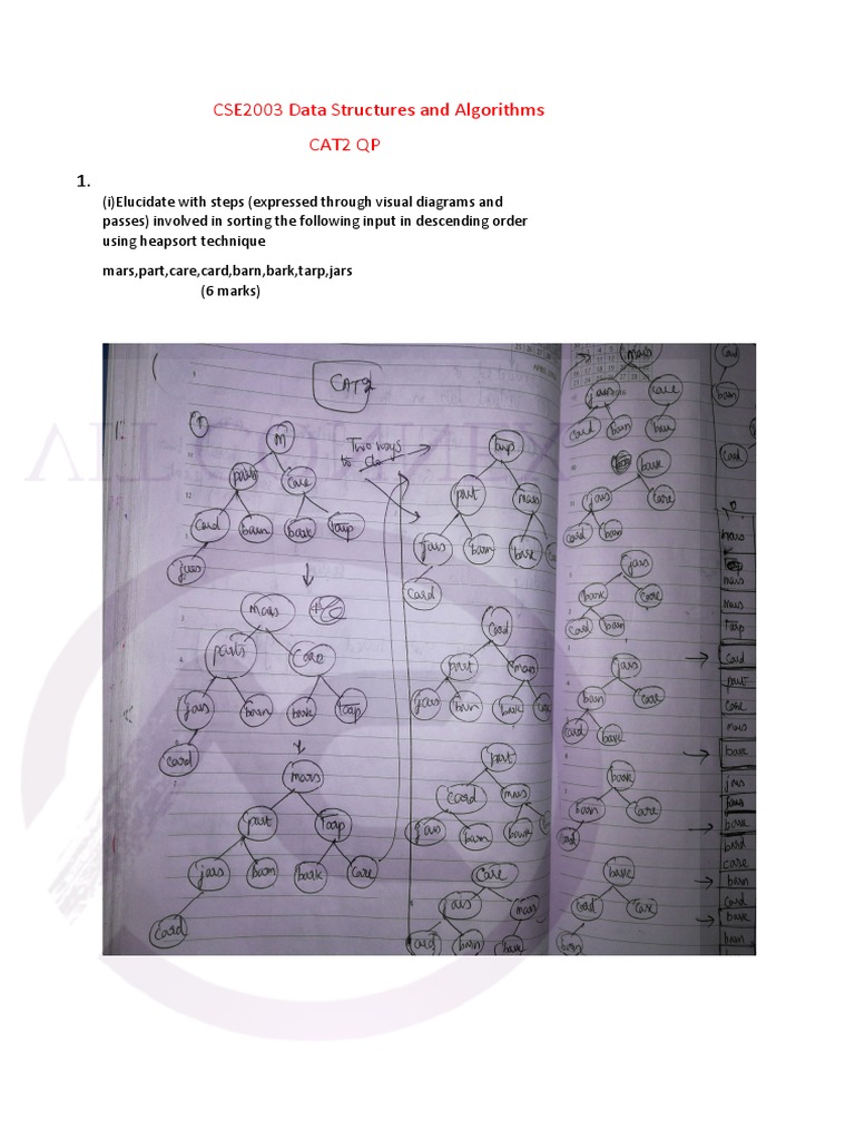 CSE2003 Data Structures and Algorithms Cat2 QP | PDF | Algorithms And ...
