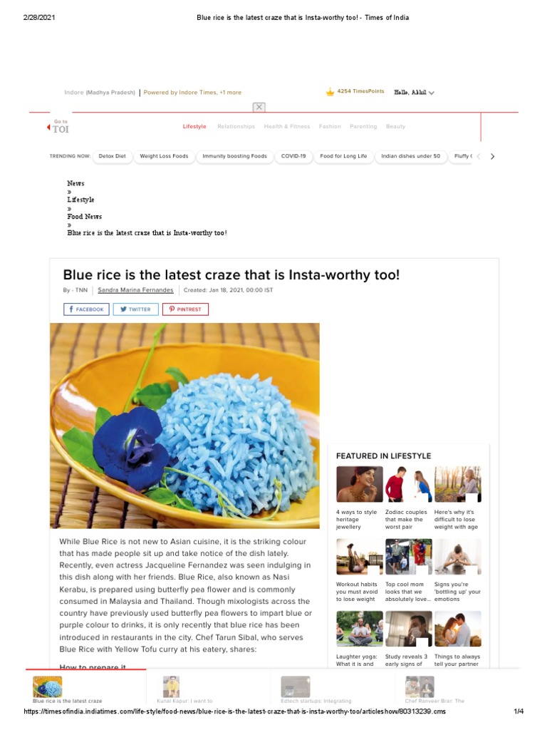 Blue Rice Is The Latest Craze That Is Insta-Worthy Too! - Times of ...