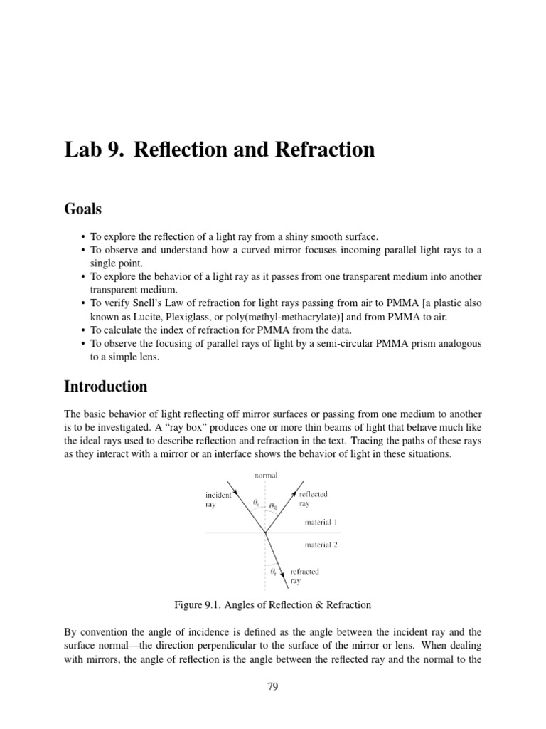 Reflection and Refraction Lab Guide | PDF | Mirror | Refraction
