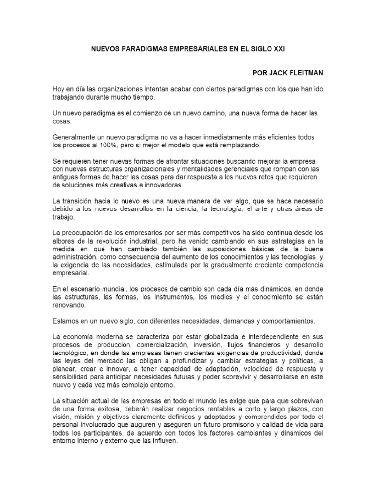 Nuevos Paradigmas Empresariales en El Sigo XXI | PDF