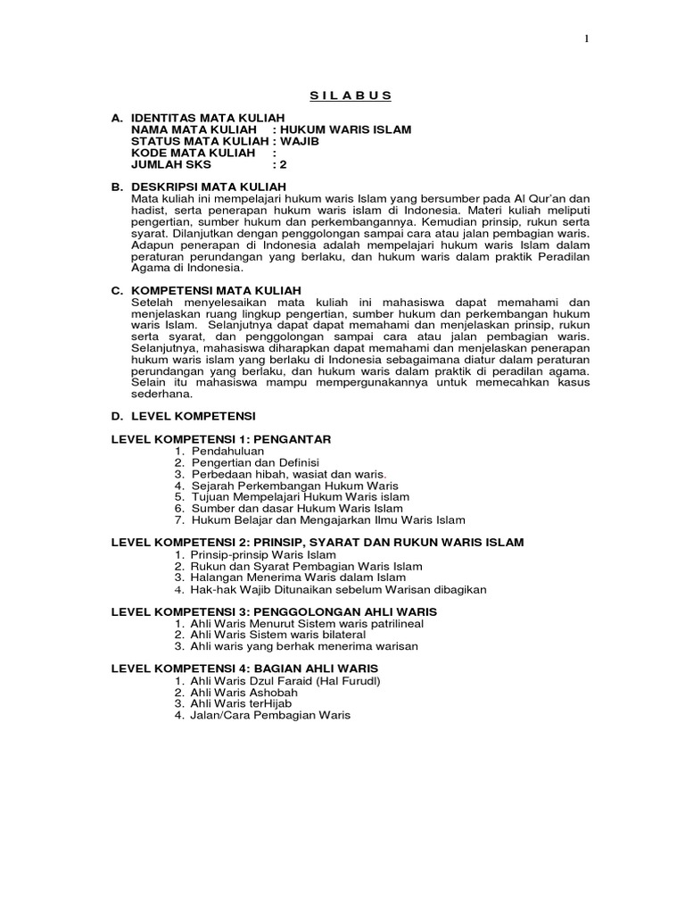 Silabus Hukum Waris Islam Pdf