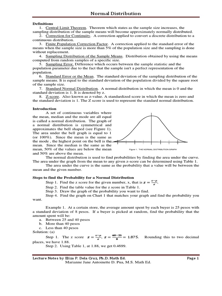 Definitions: Figure 1. The Normal Distribution Graph | PDF | Mean ...