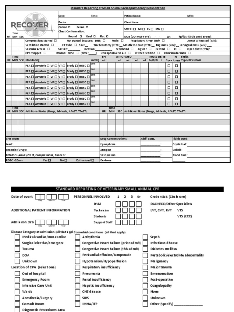 Veterinary CPR Documentation Sheet | PDF | Cardiopulmonary ...