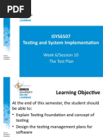 ISYS6507 Testing and System Implementation: Week 6/session 10 The Test Plan