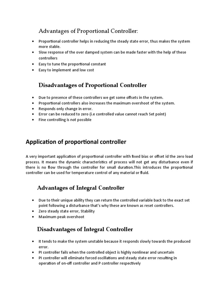 Advantages Of Proportional Controller Pdf