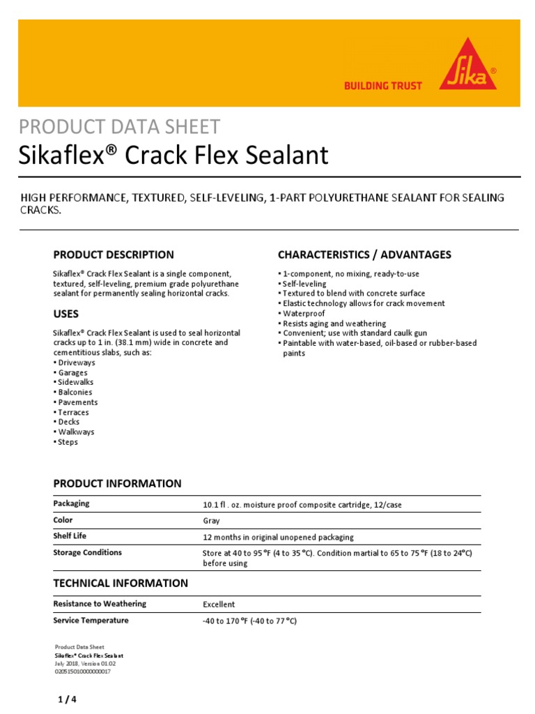 Sikaflex Crack Flex Sealant Cure Time