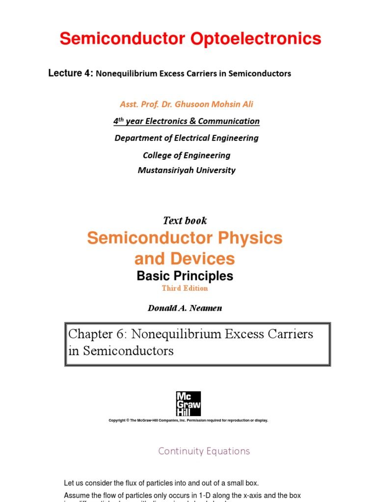 Semiconductor Optoelectronics 4 Nonequilibrium Excess Carriers in