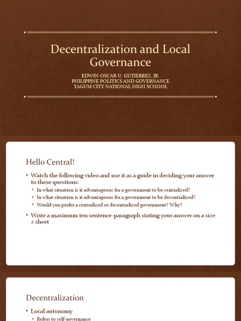 Lesson 8 Decentralization and Local Governance | PDF | Policy ...