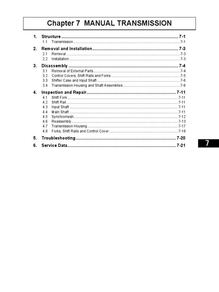 Chapter 7 Manual Transmission PDF Manual Transmission