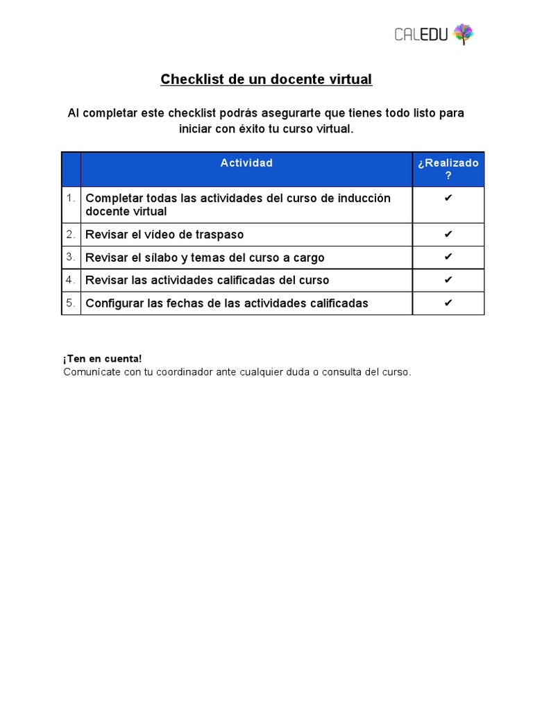 Checklist de Un Docente Virtual | PDF