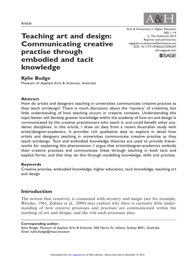 Teaching Art and Design PDF Tacit Knowledge Design