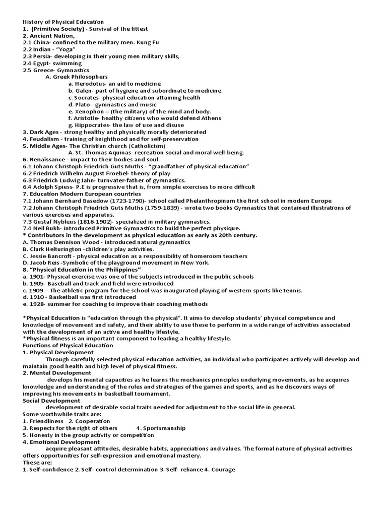 History of Physical Education | PDF | Physical Education | Physical Fitness