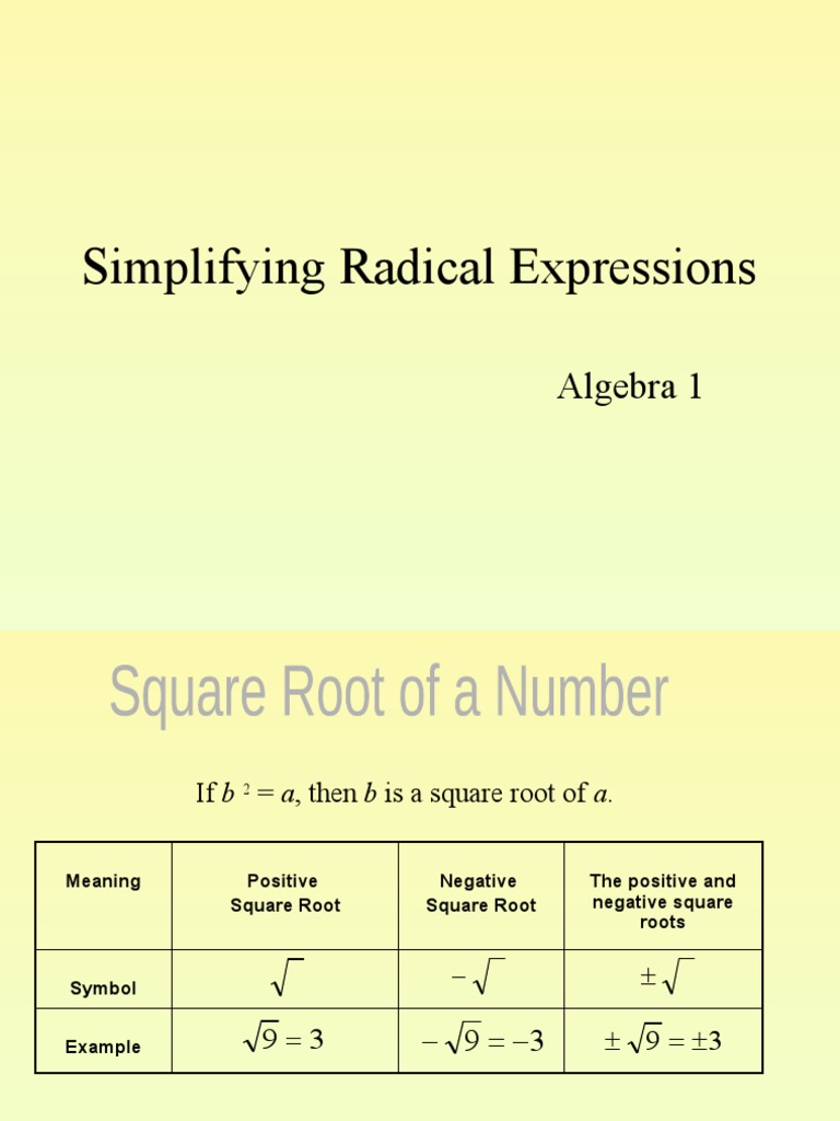 Simplifying Radical Expressions Guide | PDF | Square Root | Number Theory