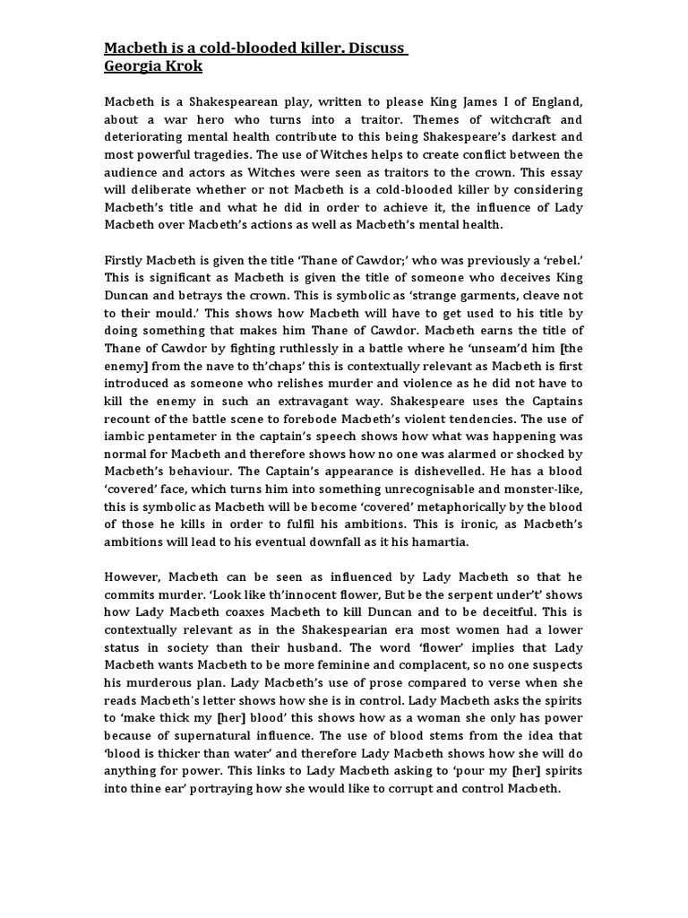 Macbeth: A Cold-Blooded Killer? | PDF | Macbeth | William Shakespeare