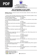 Department of Education: Self-Assessment Activity Sheet Physical Education and Health 11