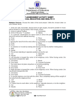 Department of Education: Self-Assessment Activity Sheet Physical Education and Health 11