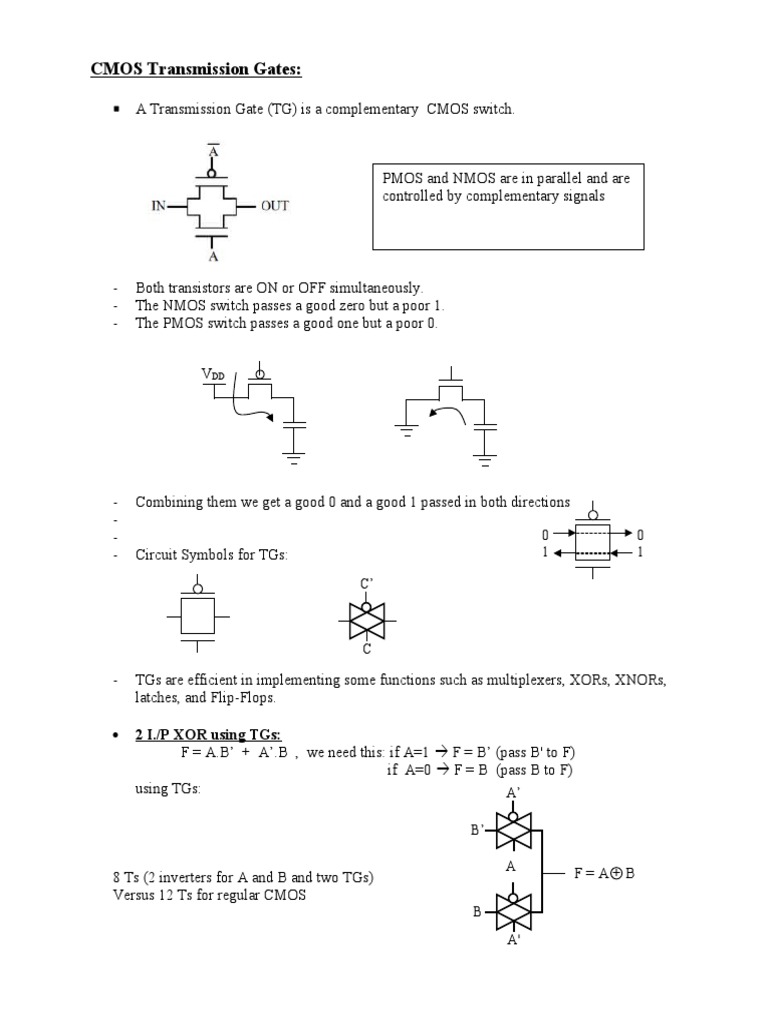 CMOS Transmission Gates in Logic Design | PDF | Logic Gate | Cmos