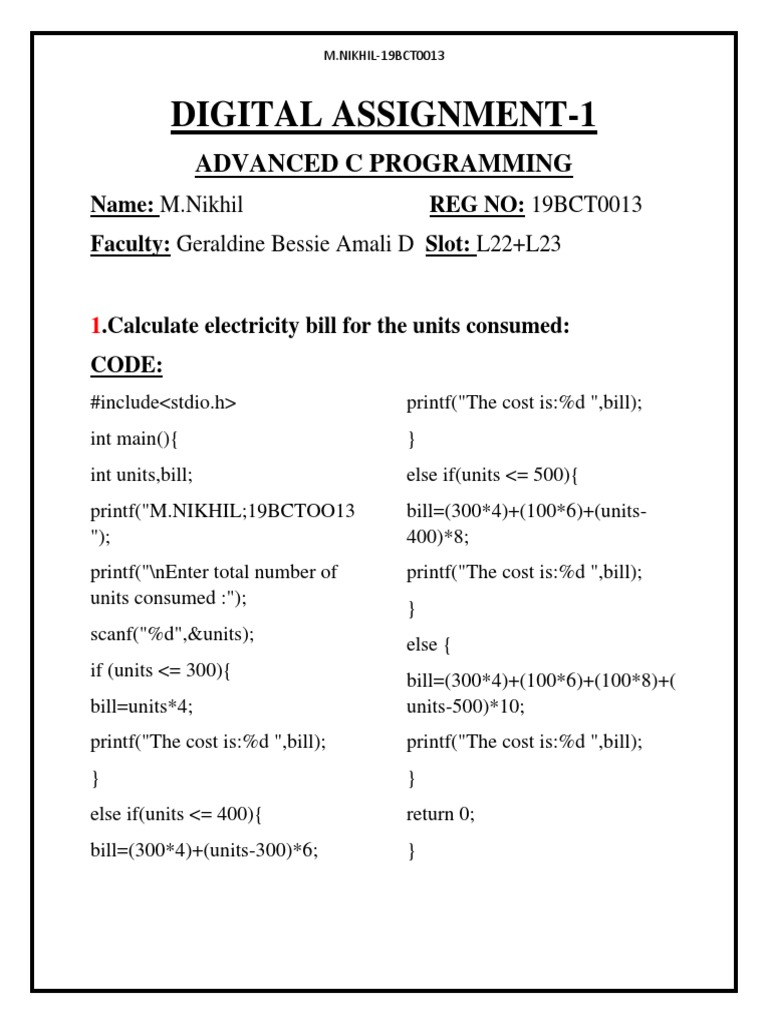 Digital Assignment-1: Advanced C Programming | PDF | Computer ...