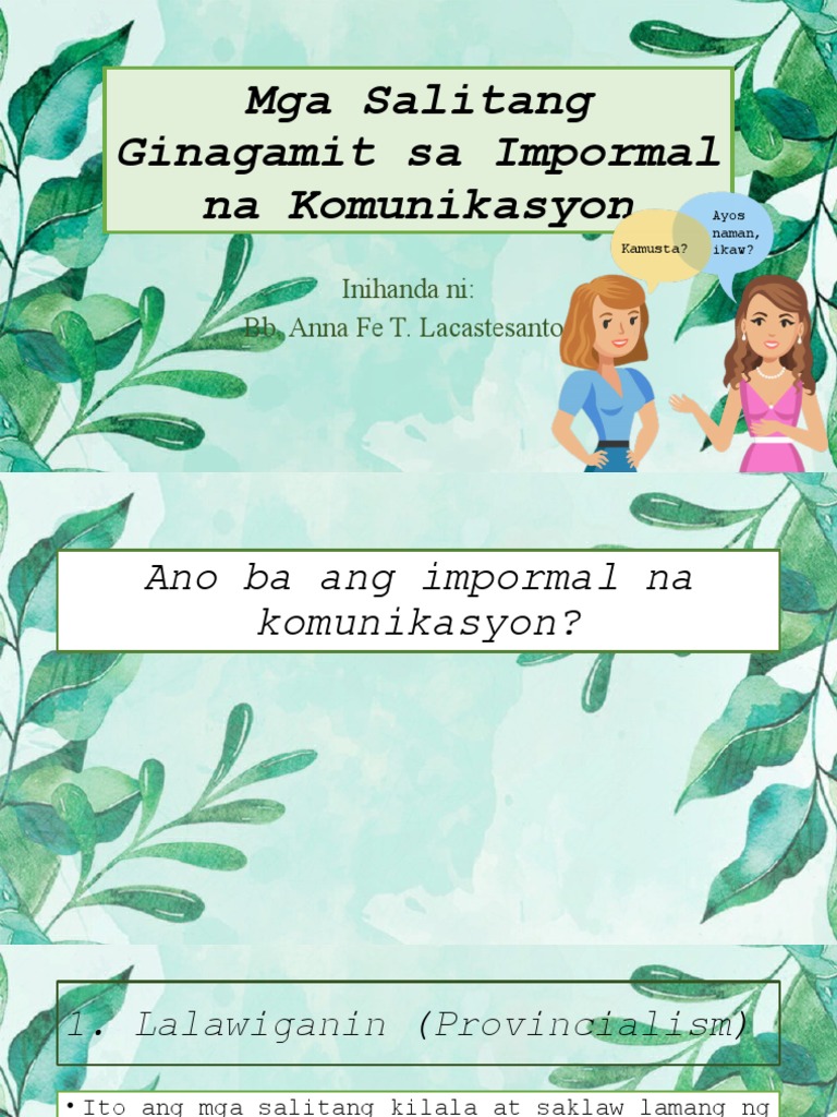 Mga Salitang Ginagamit Sa Impormal Na Komunikasyon | PDF