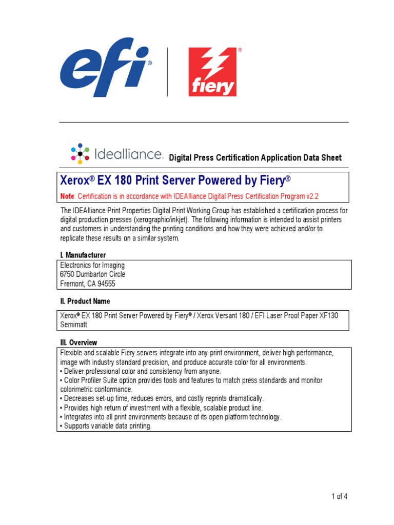 Xerox EX 180 Print Server Powered by Fiery Download Free PDF