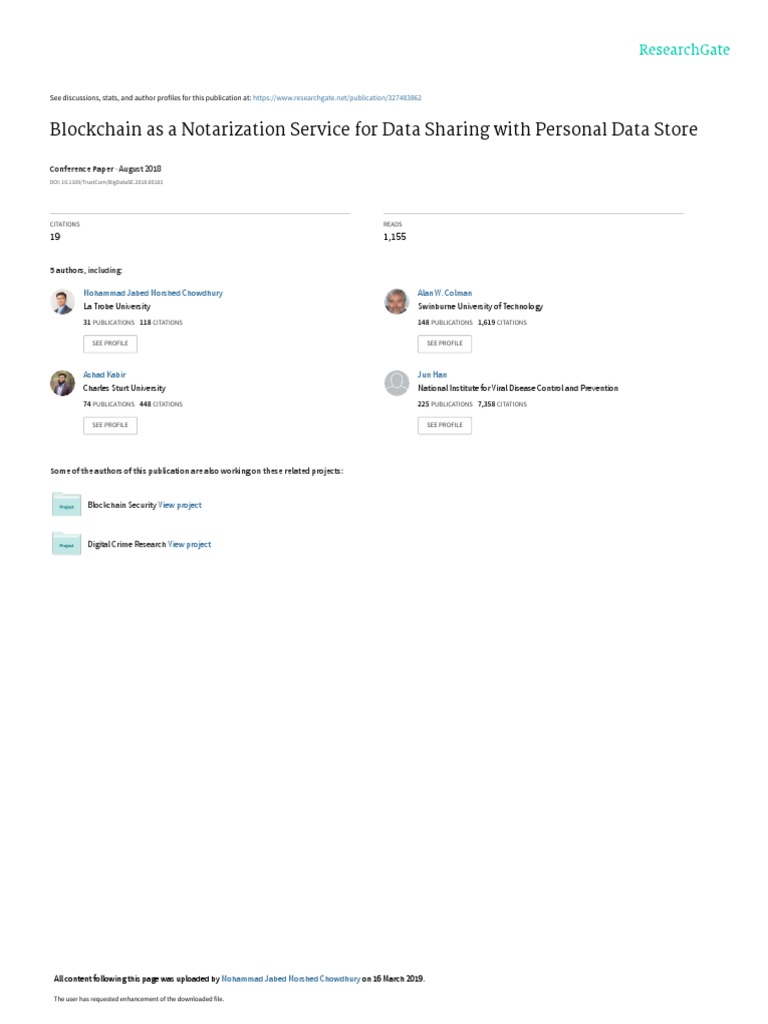 Blockchain Notarization for Data Sharing | PDF | Authentication ...