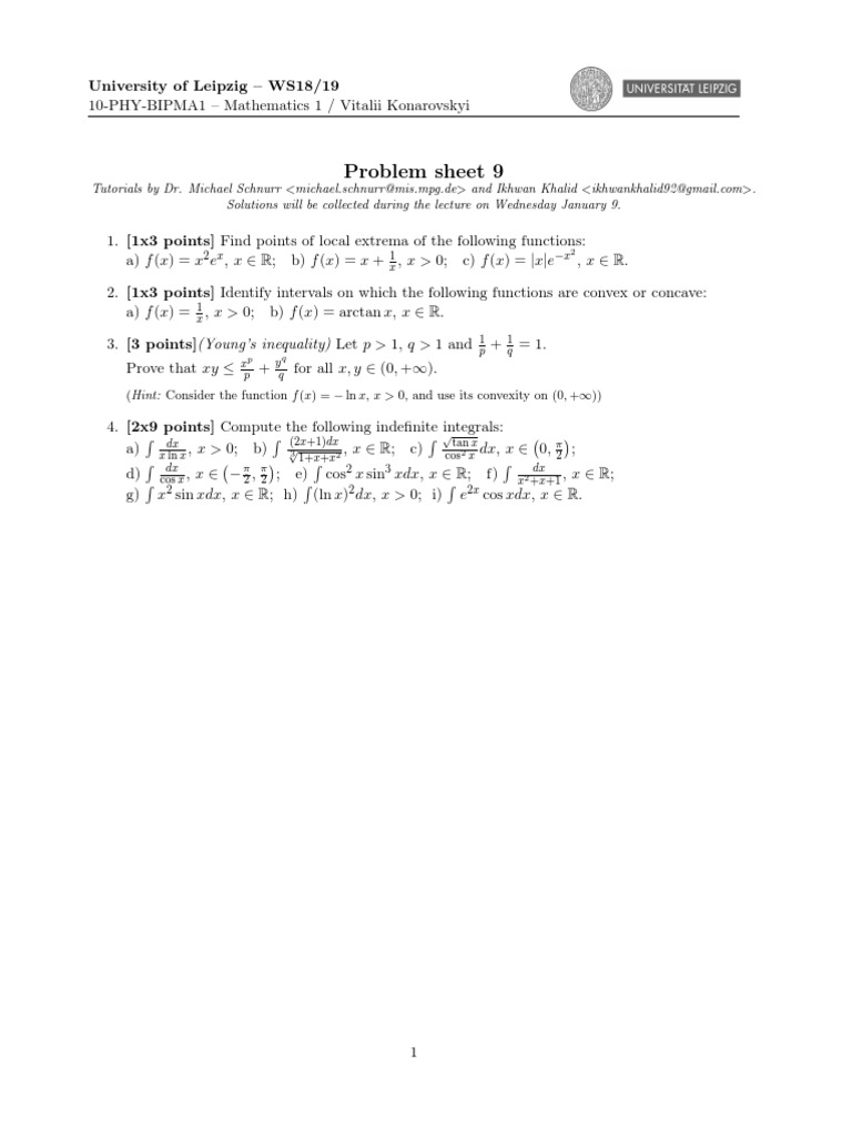 Math 1 Sheet 9 | PDF