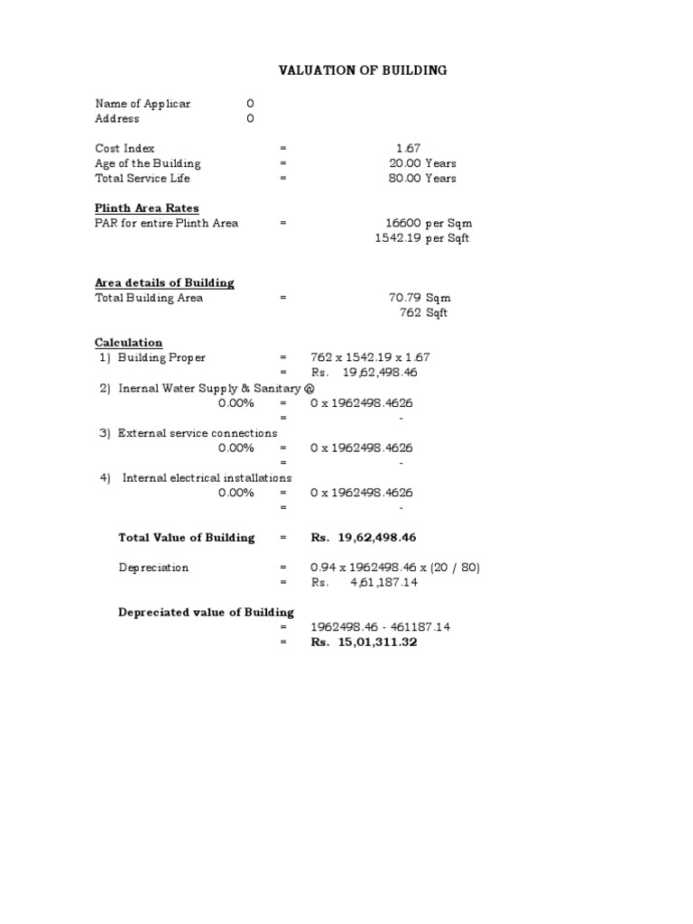 Valuation of Building | PDF | Finance & Money Management | Home & Garden