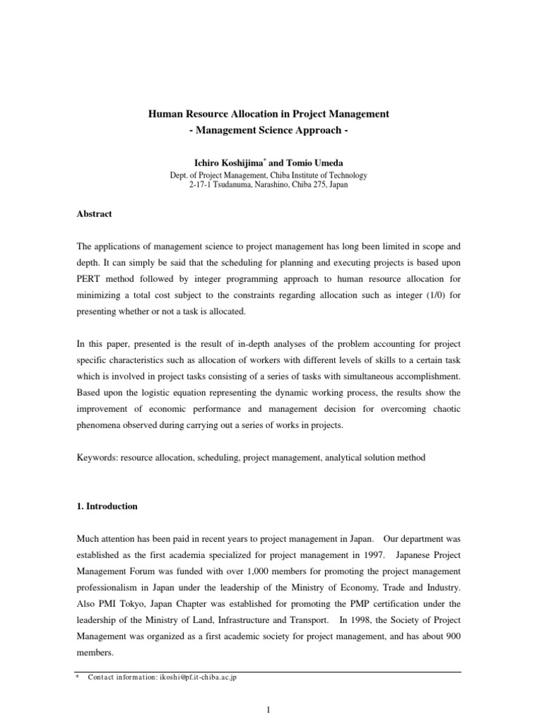 Human Resource Allocation in Project Management - Management Science ...