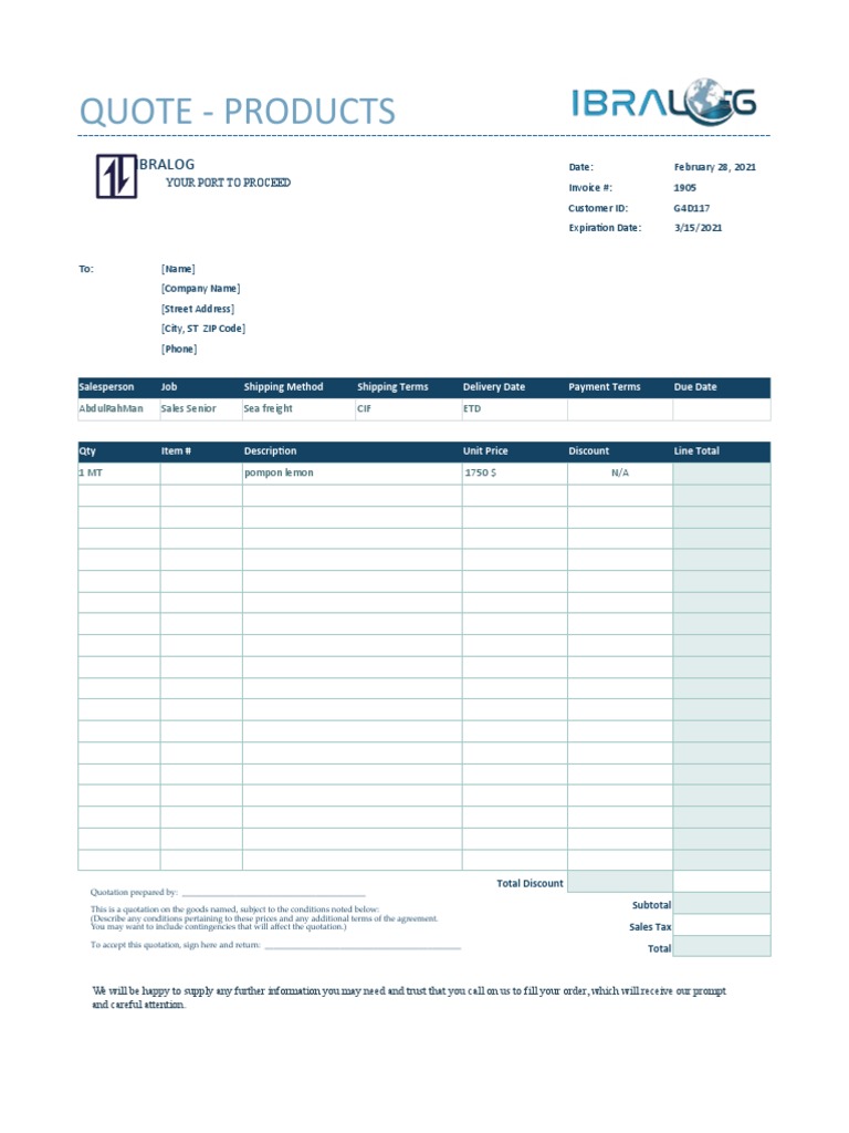 Sales Quotation Template Example | PDF | Microeconomics | Marketing