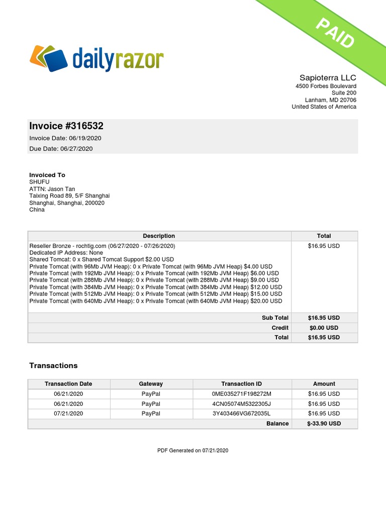 Invoice #316532 for Sapioterra Services | PDF | Business