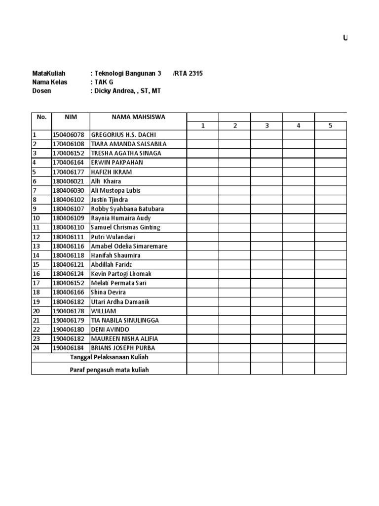 Absen Tekbang 3 KLS G Pak Dicky | PDF